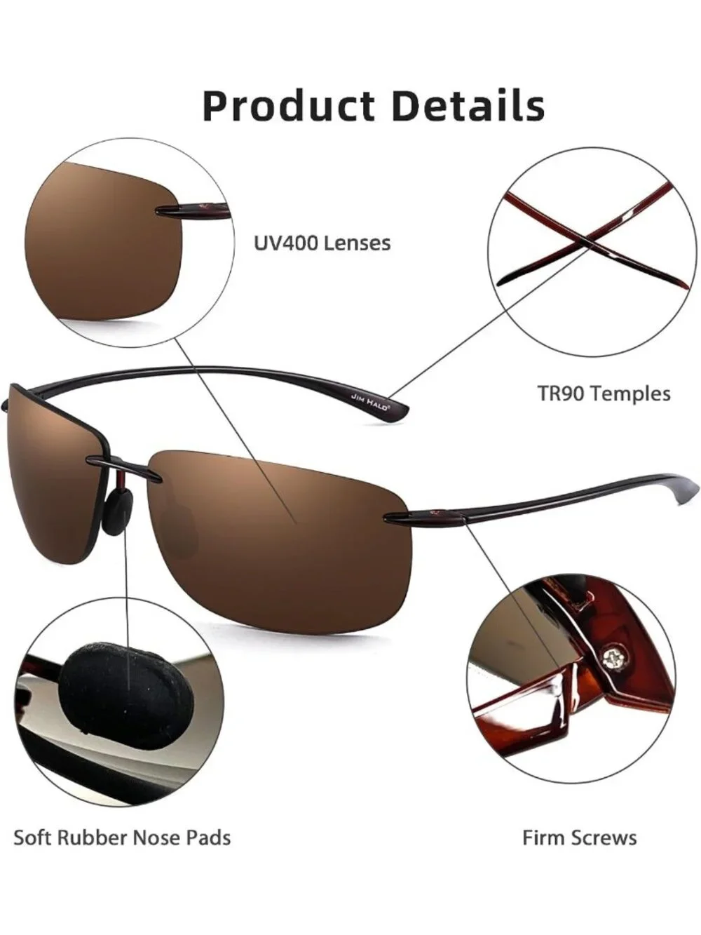 Lightweight Polarized Sport Sunglasses for Men & Women | Rimless Rectangle